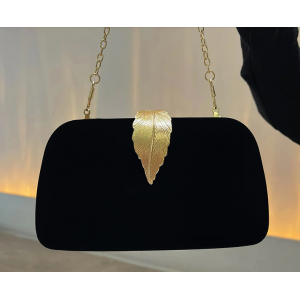 Black Velvet Gold Leaf Clutch Purse