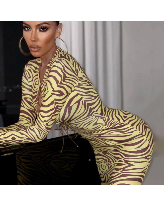 Sexy Lace Up Cut Out Zebra Print Bodycon Dress