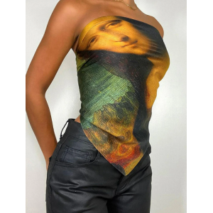 Women's Mona Lisa Portrait Or Fresco Painting Tube Top