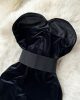Strapless Backless Black Velvet Slim High Split Evening Party Dress With Gloves
