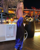 Sheer Blue Hibiscus Backless Halter Maxi Beach Dress