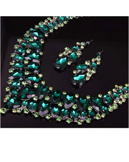 Green Aura, Gold, and Rainbow Crystal Bridal Jewelry Sets