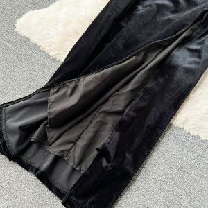 Strapless Backless Black Velvet Slim High Split Evening Party Dress With Gloves Strapless Backless Black Velvet Slim High Split Evening Party Dress With Gloves