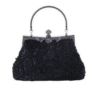 Women's Vintage Handheld Or Overt The Shoulder Beaded And Embroidered Evening Gown Purse 