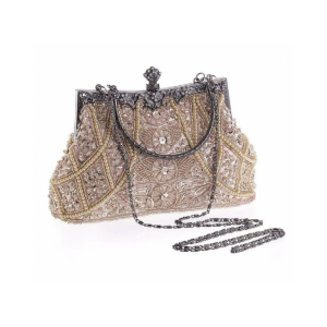 Women's Vintage Handheld Or Overt The Shoulder Beaded And Embroidered Evening Gown Purse 
