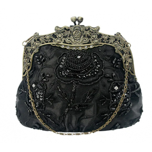 Vintage Beaded Sequined Clutch and Chain Hand Purse