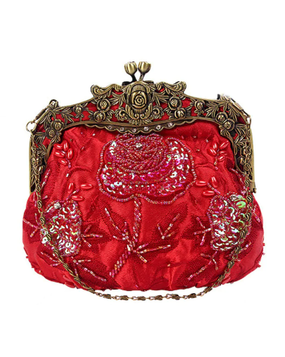 Vintage Beaded Sequined Clutch and Chain Hand Purse