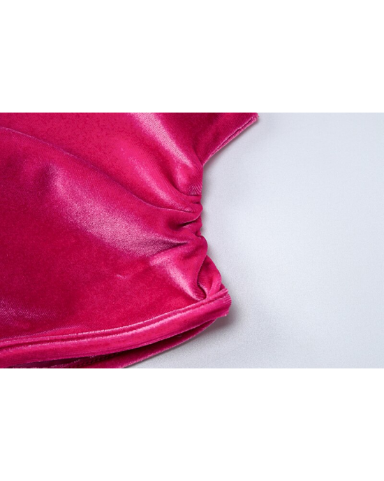 Hot Pink Velvet Mock Neck Bodycon Mini Dress With Gloves