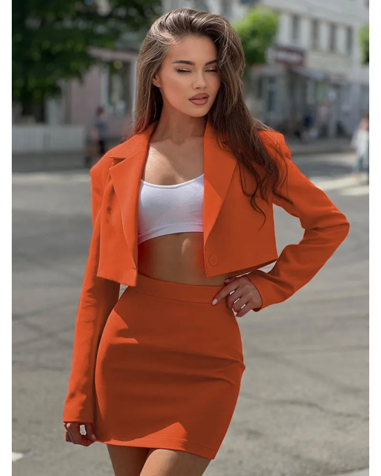 Matching Cropped Blazer Jacket And Mini Skirt Set