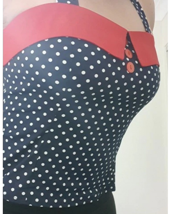 Pin Up Red White And Blue Halter Polka Dot Top