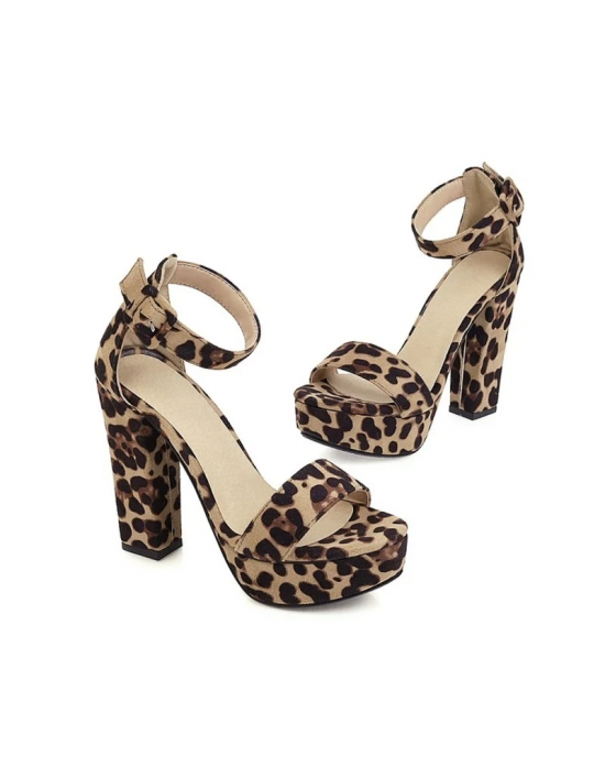 Leopard Print Open Toe High Heels