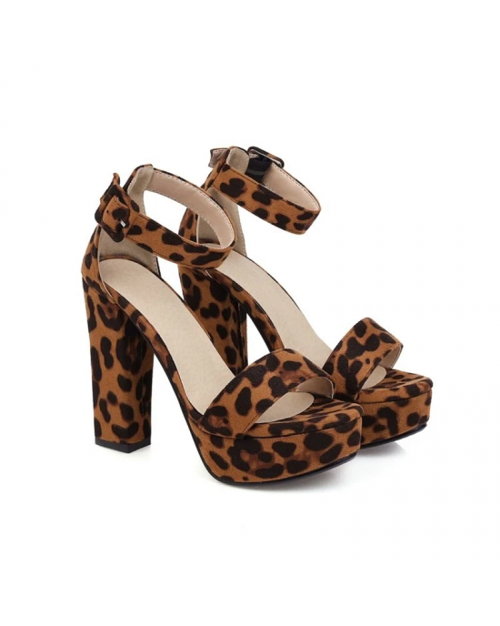 Leopard Print Open Toe High Heels