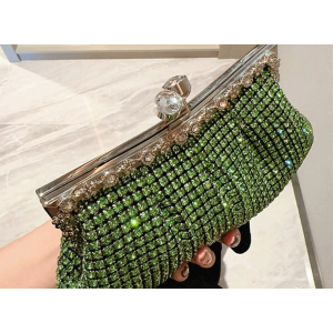Green Rhinestone Evening Clutch And Chain Purse