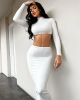 White Skirt Mock Neck Long Sleeve Two Piece Set