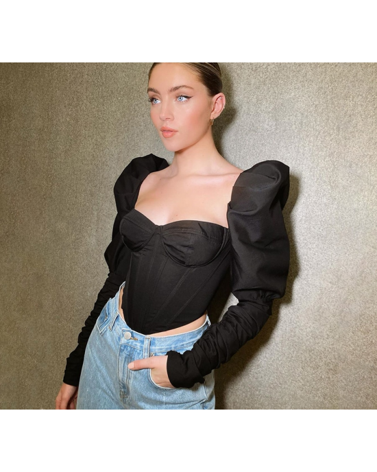 Romantic Puff Sleeve Corset Crop Top Romantic Puff Sleeve Corset Crop Top