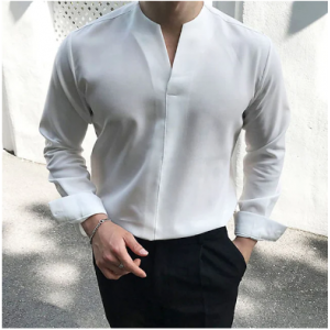 Men's V Neck Long Sleeve Classy Dress Shirt
