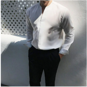 Men's V Neck Long Sleeve Classy Dress Shirt