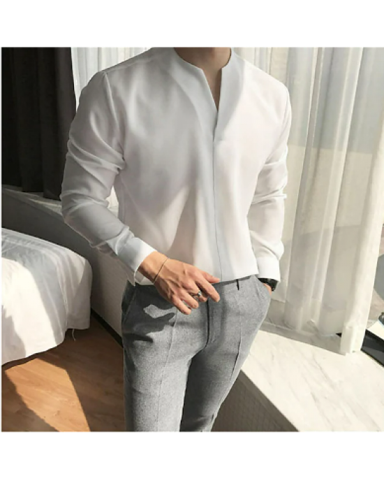 Men's V Neck Long Sleeve Classy Dress Shirt