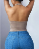 Women's holiday weekend tiny plaid halter crop top