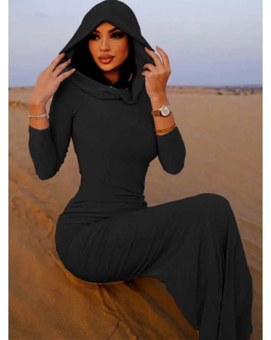 Middle Eastern Influence Hoodie Sleeveless Slit Slim Maxi Dress 