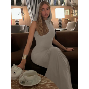 Middle Eastern Influence Hoodie Sleeveless Slit Slim Maxi Dress  Middle Eastern Influence Hoodie Sleeveless Slit Slim Maxi Dress