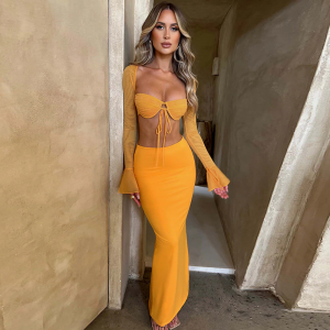 Stunning Skin Tight Two Piece Backless Long Skirt Set  Stunning Skin Tight Two Piece Backless Long Skirt Set