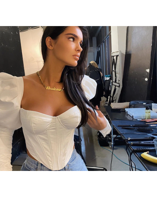 Romantic Puff Sleeve Corset Crop Top Romantic Puff Sleeve Corset Crop Top