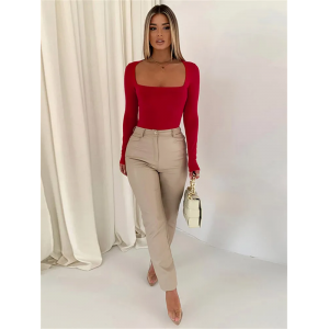 Square Neck Long Sleeve Crop Top Square Neck Long Sleeve Crop Top