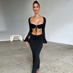 Stunning Skin Tight Two Piece Backless Long Skirt Set  Stunning Skin Tight Two Piece Backless Long Skirt Set