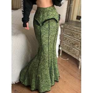 Vintage Fashion Elegant Green Long High Waist Skirt Vintage Fashion Elegant Green Long High Waist Skirt