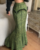 Vintage Fashion Elegant Green Long High Waist Skirt