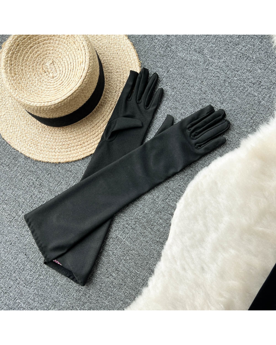 Strapless Backless Black Velvet Slim High Split Evening Party Dress With Gloves