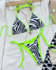 Zebra Black White Fluorescent Green Thong Bikini Set Zebra Black White Fluorescent Green Thong Bikini Set