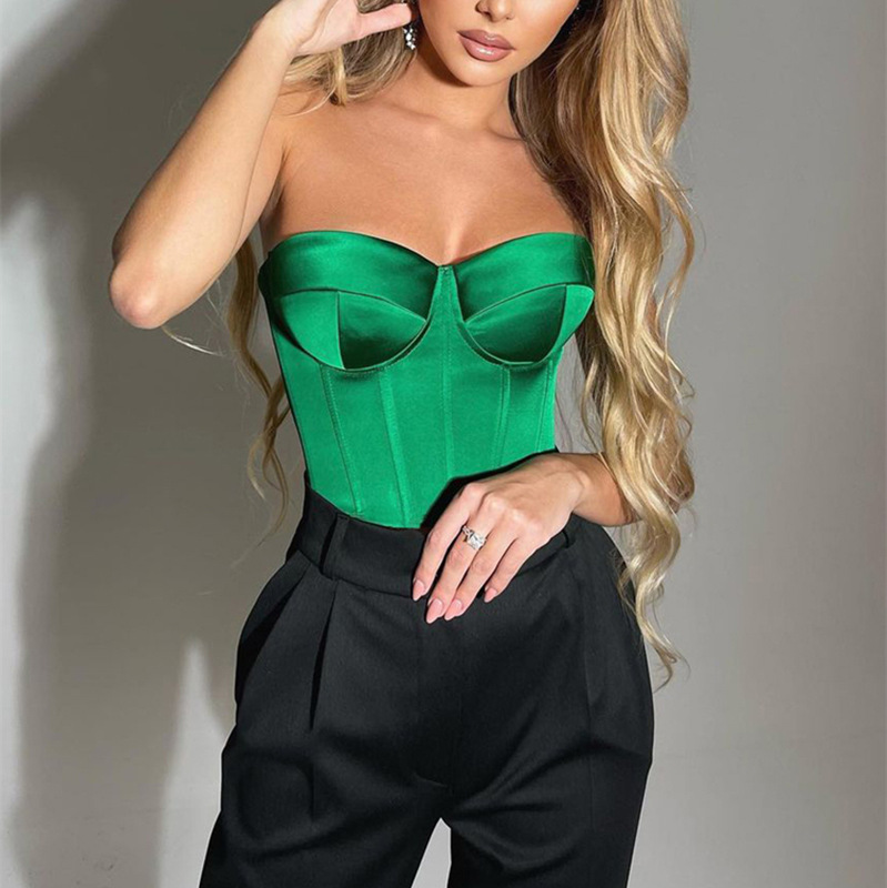 Green-Crop-Tops-Summer-Sexy-Strapless-Off-Shoulder-Tube-Party-Sleeveless-Bustier