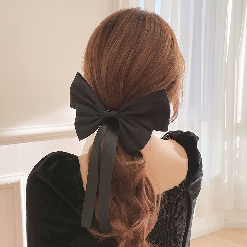 Lystrfac-Korean-Fashion-Hair-Bow-For-Women-Black-Ribbon-Bow-tie-Hairpin-Elegant-