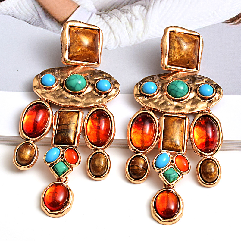 New-Vintage-Metal-Colorful-Stone-Earrings-High-quality-Crystal-Dangle-Long-Drop-