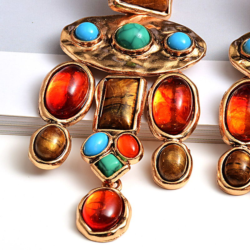 New-Vintage-Metal-Colorful-Stone-Earrings-High-quality-Crystal-Dangle-Long-Drop-