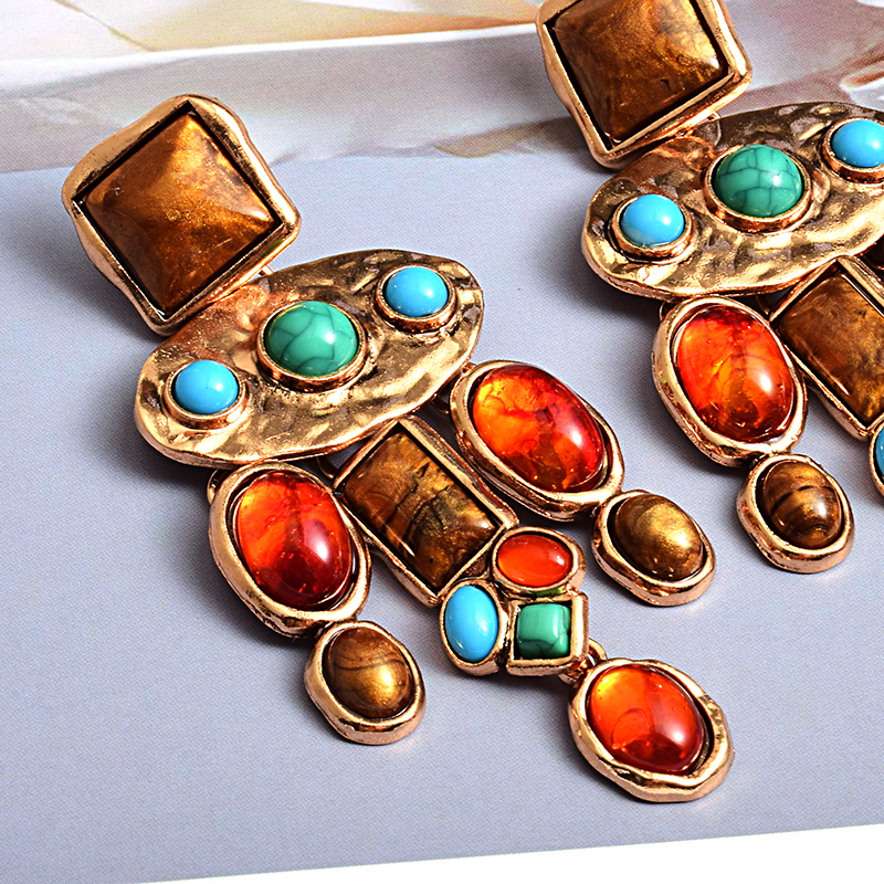New-Vintage-Metal-Colorful-Stone-Earrings-High-quality-Crystal-Dangle-Long-Drop-
