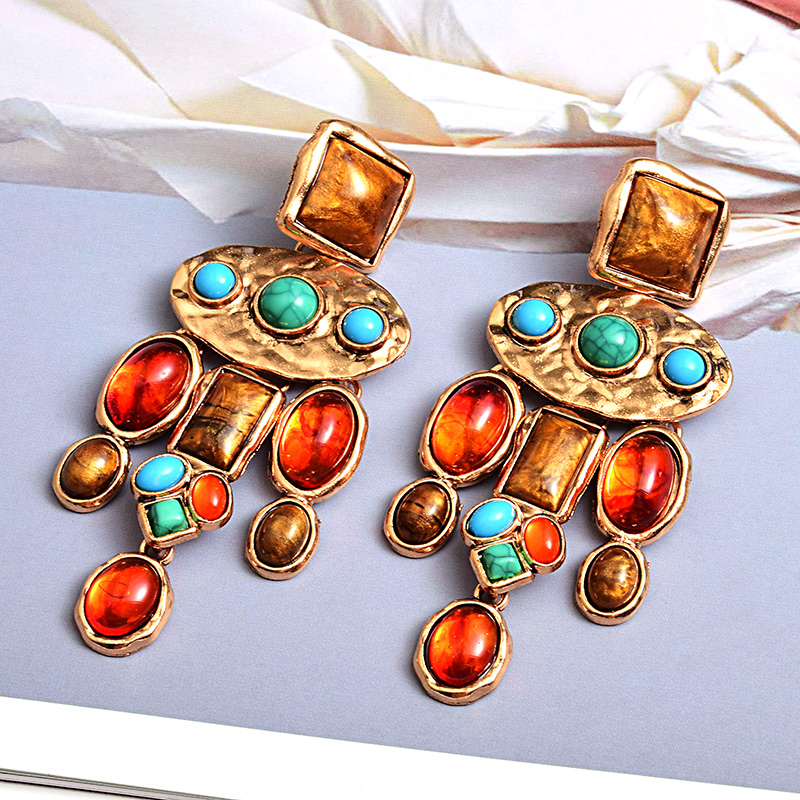 New-Vintage-Metal-Colorful-Stone-Earrings-High-quality-Crystal-Dangle-Long-Drop-