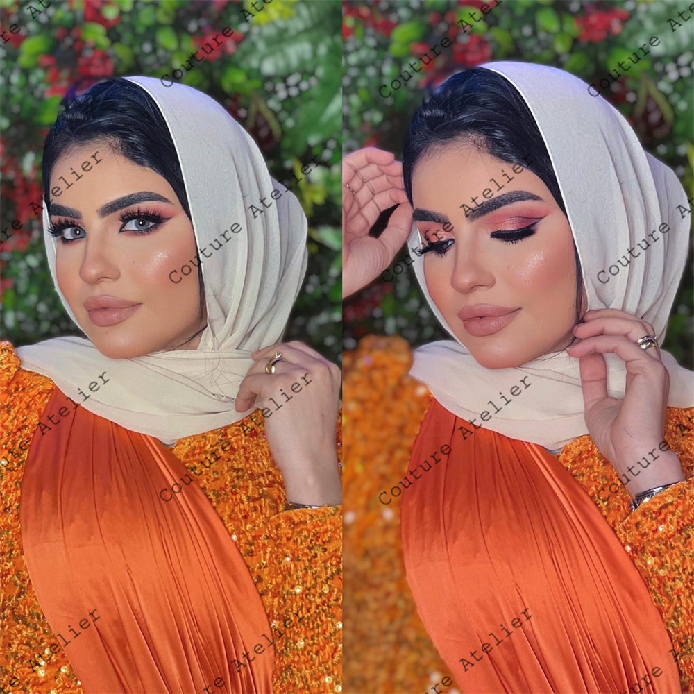 Orange-Muslim-Evening-Dress-Long-Sleeves-Turkey-Sequin-Party-Dresses-Mermaid-For