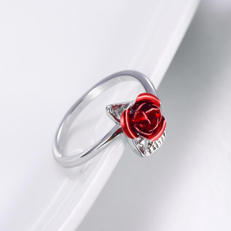 Red-Rose-Flower-Leaves-Opening-Ring-For-Women-Rhinestone-Flowers-Adjustable-Fing