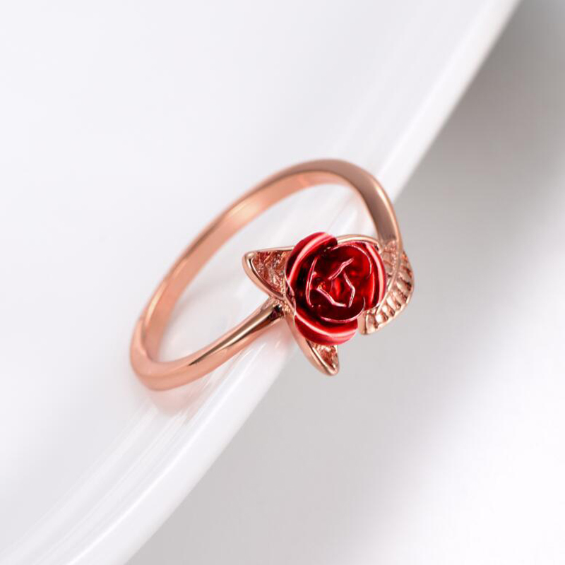 Red-Rose-Flower-Leaves-Opening-Ring-For-Women-Rhinestone-Flowers-Adjustable-Fing