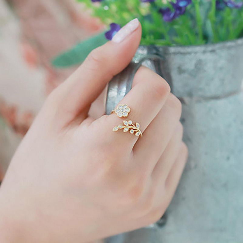 Red-Rose-Flower-Leaves-Opening-Ring-For-Women-Rhinestone-Flowers-Adjustable-Fing