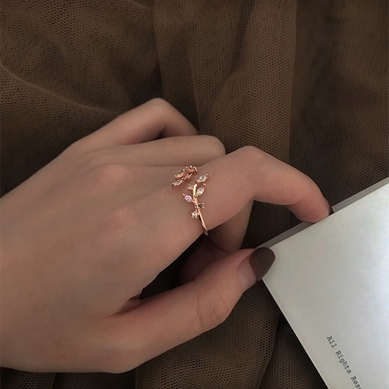 Red-Rose-Flower-Leaves-Opening-Ring-For-Women-Rhinestone-Flowers-Adjustable-Fing