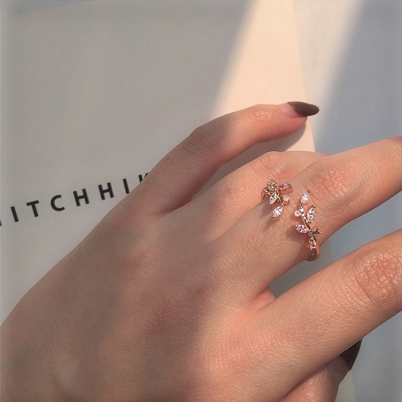 Red-Rose-Flower-Leaves-Opening-Ring-For-Women-Rhinestone-Flowers-Adjustable-Fing