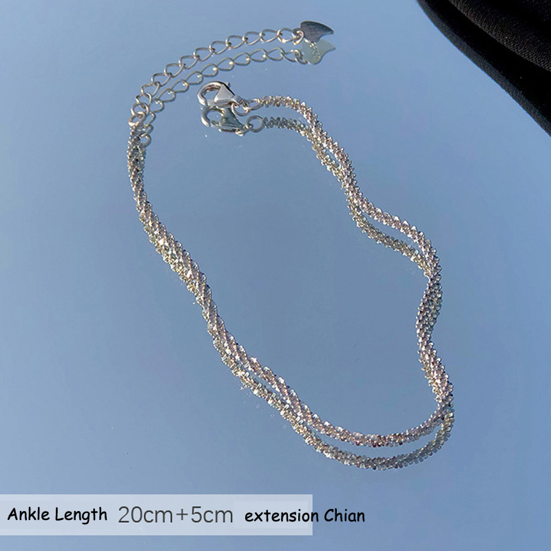 Sparkling-Gypsophila-Anklet-925-Sterling-Silver-Adjustable-Chain-Simple-Fashion-